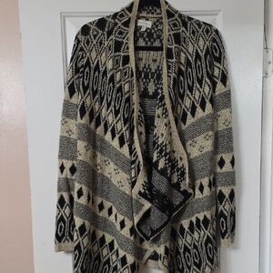Lucky Brand Black and Cream Geometric Cardigan